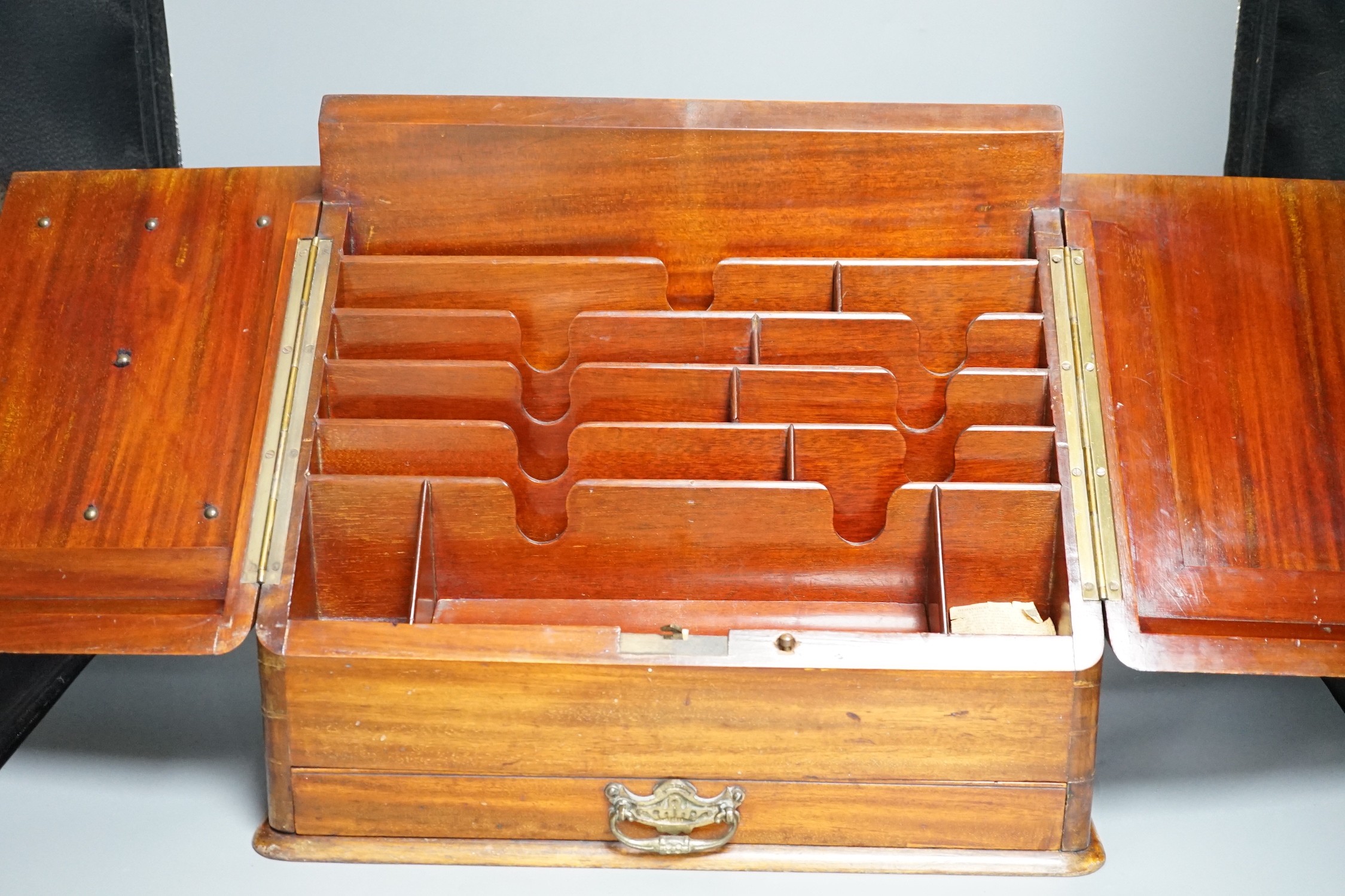 A Victorian mahogany stationary box, 35 cms high